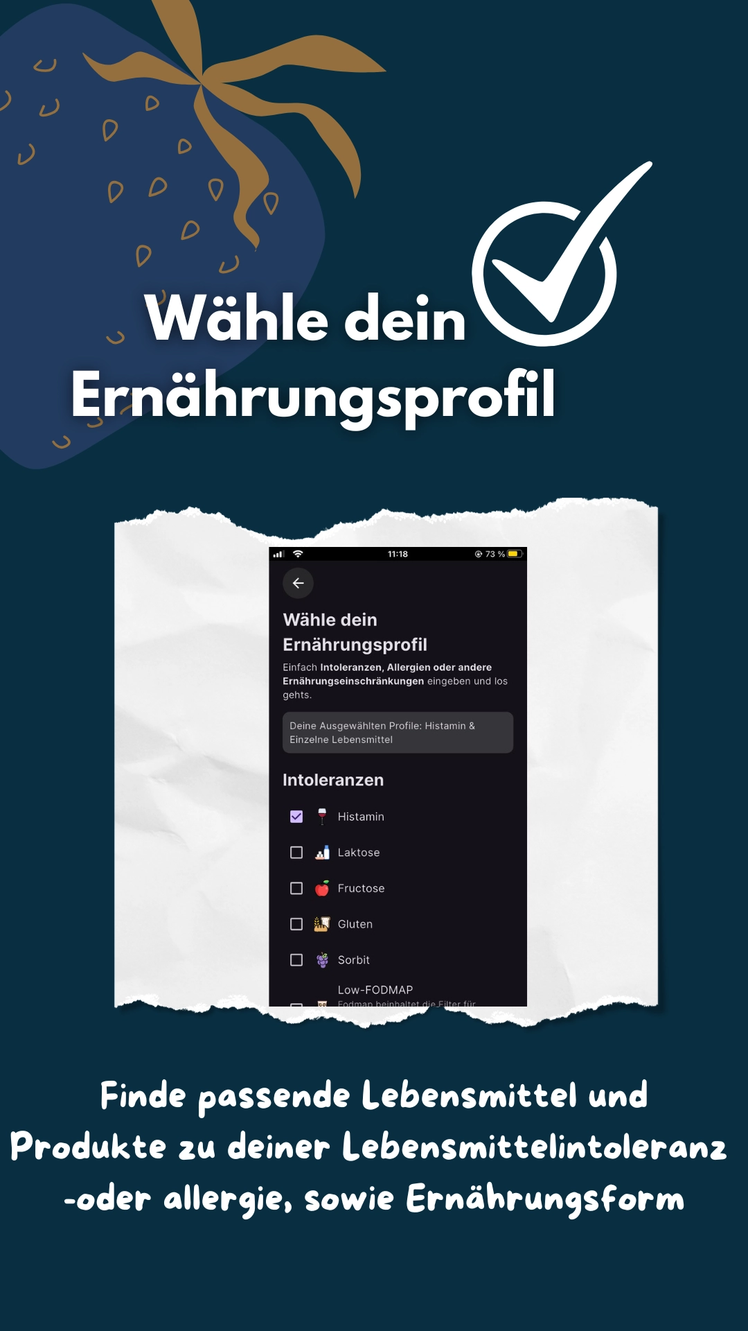 Wähle in der Histamin App dein Ernährungsprofile